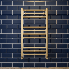 [BHSL803] Straight Towel Radiator with Round Rails 800mm x 500mm, Brushed Brass - Silo