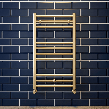 [BHSL803] Straight Towel Radiator with Round Rails, Brushed Brass - Choice of Size - Silo