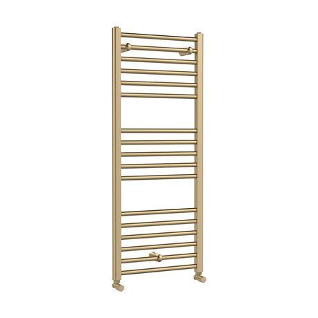 [BHSL805] Straight Towel Radiator with Round Rails 1200mm x 500mm, Brushed Brass - Cutout