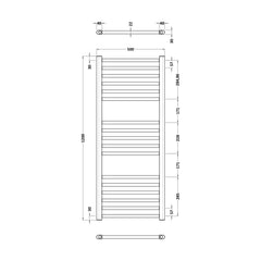 [BHSL805] Straight Towel Radiator with Round Rails, Brushed Brass - Choice of Size - Technical Drawing