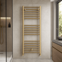 [BHSL805] Straight Towel Radiator with Round Rails, Brushed Brass - Choice of Size - Lifestyle 2