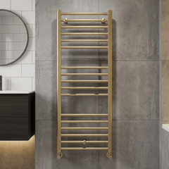 [BHSL805] Straight Towel Radiator with Round Rails, Brushed Brass - Choice of Size - Silo