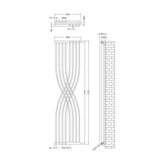 [BHSPW94] Balterley Spirit Curved Designer Radiator, 1775mm x 450mm - Gloss White - Technical Drawing