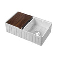 [BKBUF181AF32DWBG] Balterley 2 Tap Holes Double Bowl 795 x 460 x 220mm Fireclay White Fluted Butler Sink With Ledge, Wire Grid And Chopping Board - Cutout
