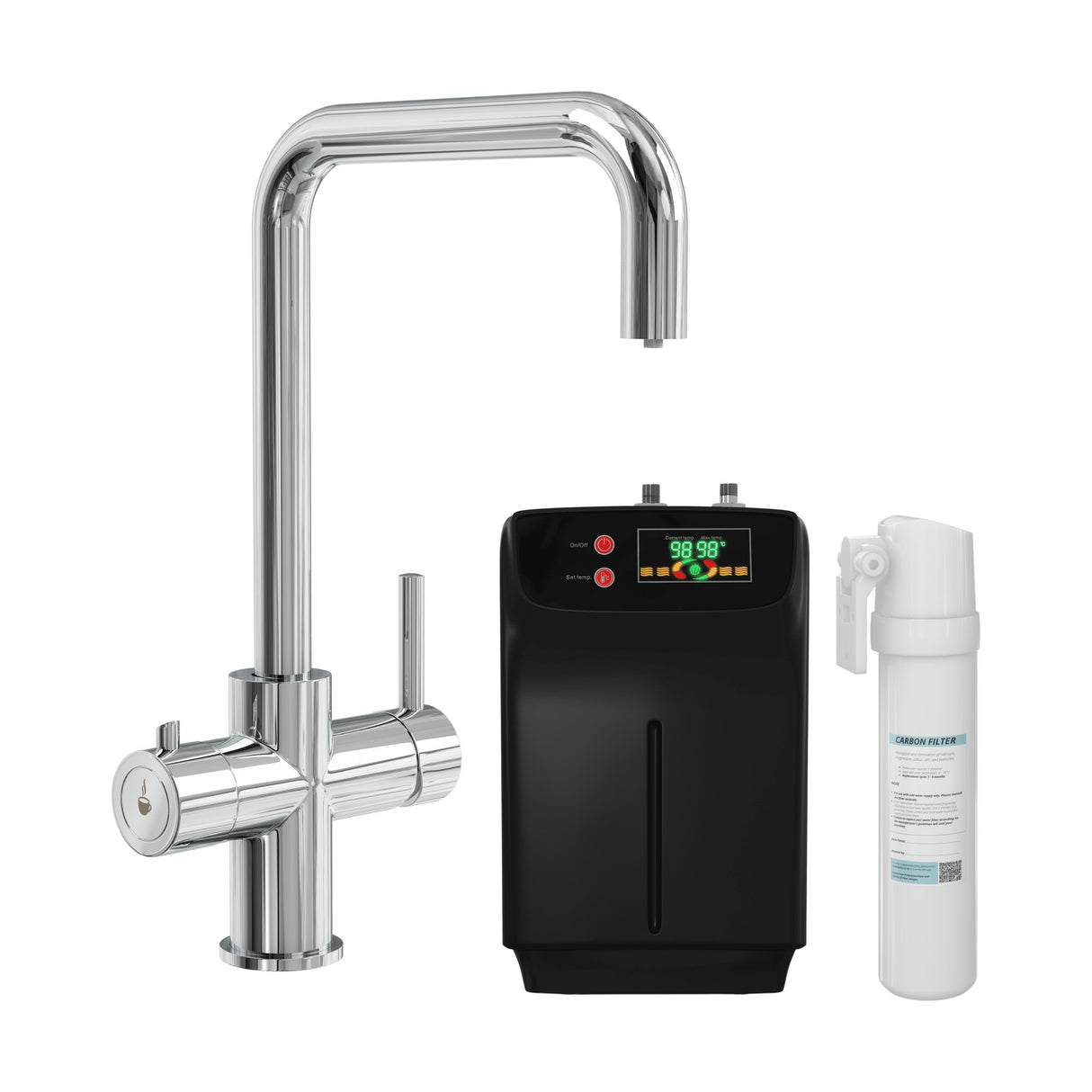 [BKHT305DL] Fulford 3 in 1 Boiling Water Tap Kit, Instant Hot Water Tap with Dual Lever Handles, Tank and Filter - Choice of Colour - Cutout