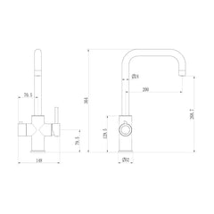 [BKHT705DL] Fulford 3 in 1 Boiling Water Tap Kit, Instant Hot Water Tap with Dual Lever Handles, Tank and Filter - Choice of Colour - Technical Drawing