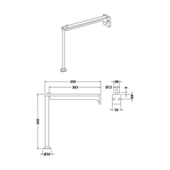 [BKL301] Traditional Cleaner Sink Legs and Bracket (Sink Not Included) - Brushed Stainless Steel - Technical Drawing