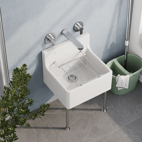 [BKL301] Traditional Cleaner Sink Legs and Bracket (Sink Not Included) - Brushed Stainless Steel - Lifestyle 2