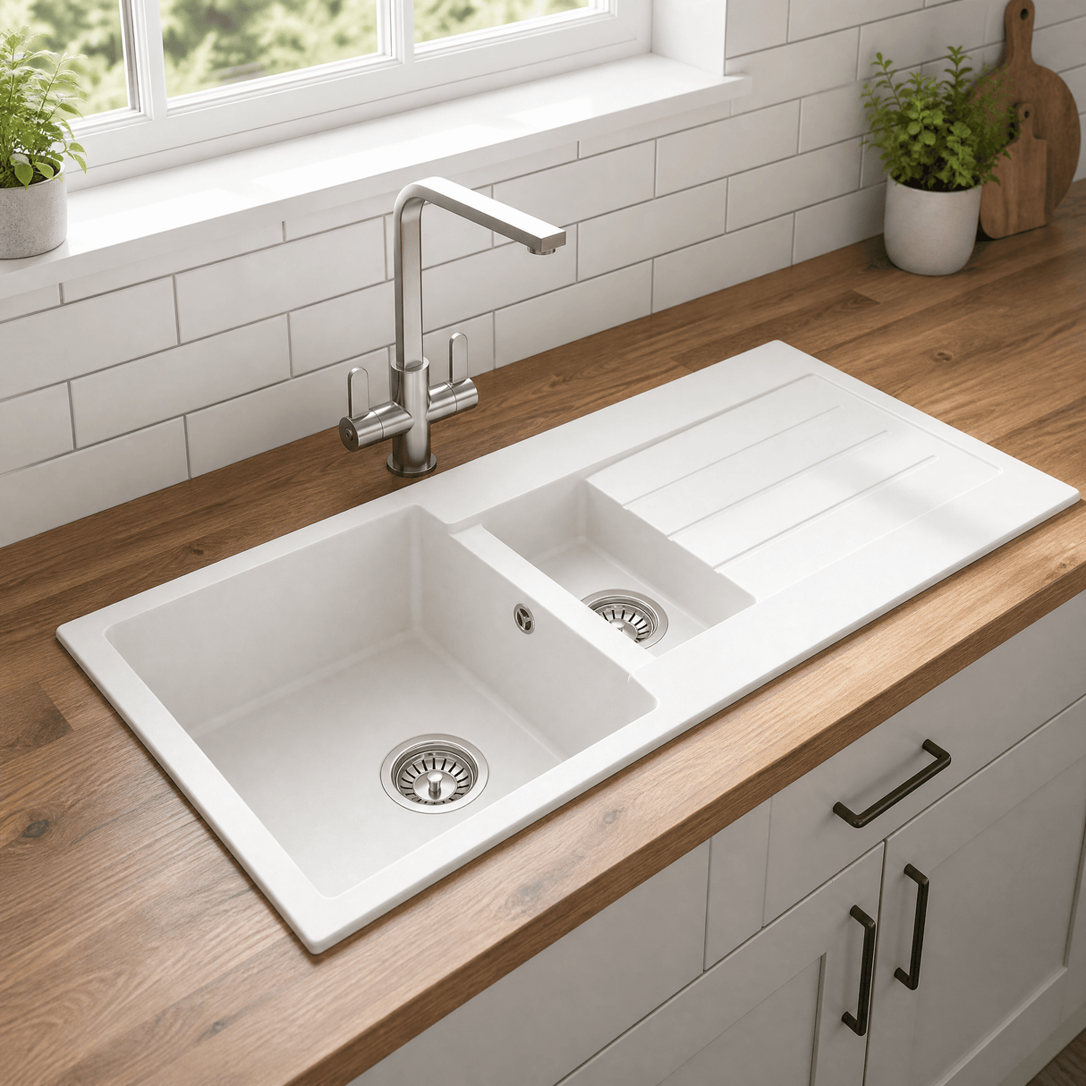[BKS11050SH] 100cm Composite Inset Kitchen Sink with Overflow & Drainer - Available in Multiple Colours - Lifestyle 3