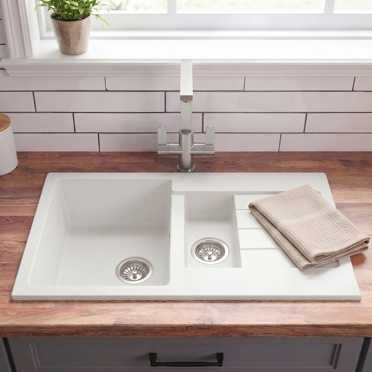[BKS11050SH] 100cm Composite Inset Kitchen Sink with Overflow & Drainer - Available in Multiple Colours - Silo