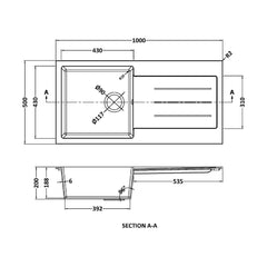 [BKS11050S] 100cm Composite Inset Kitchen Sink with Overflow & Drainer - Available in Multiple Colours - Technical Drawing
