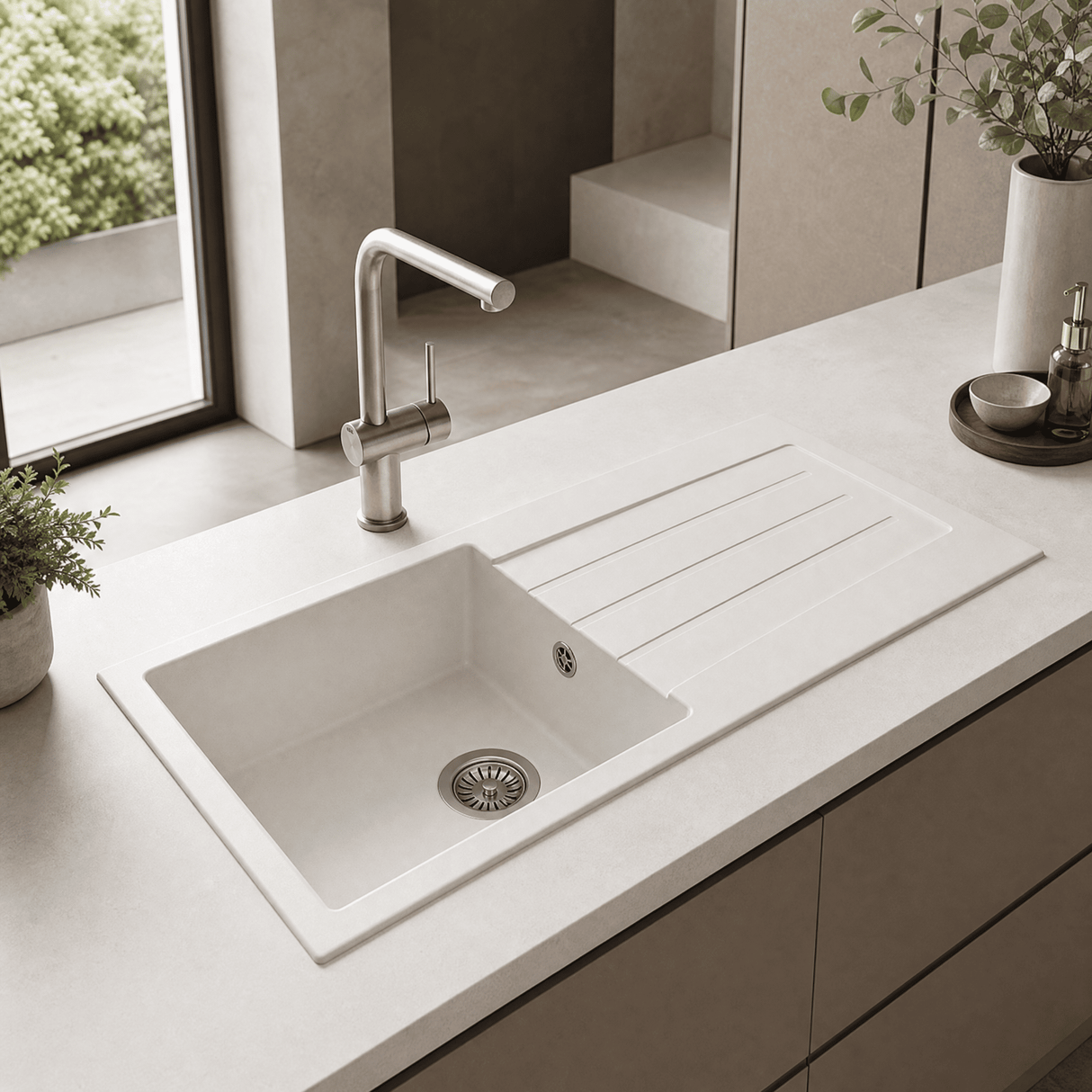 [BKS11050S] 100cm Composite Inset Kitchen Sink with Overflow & Drainer - Available in Multiple Colours - Lifestyle 2