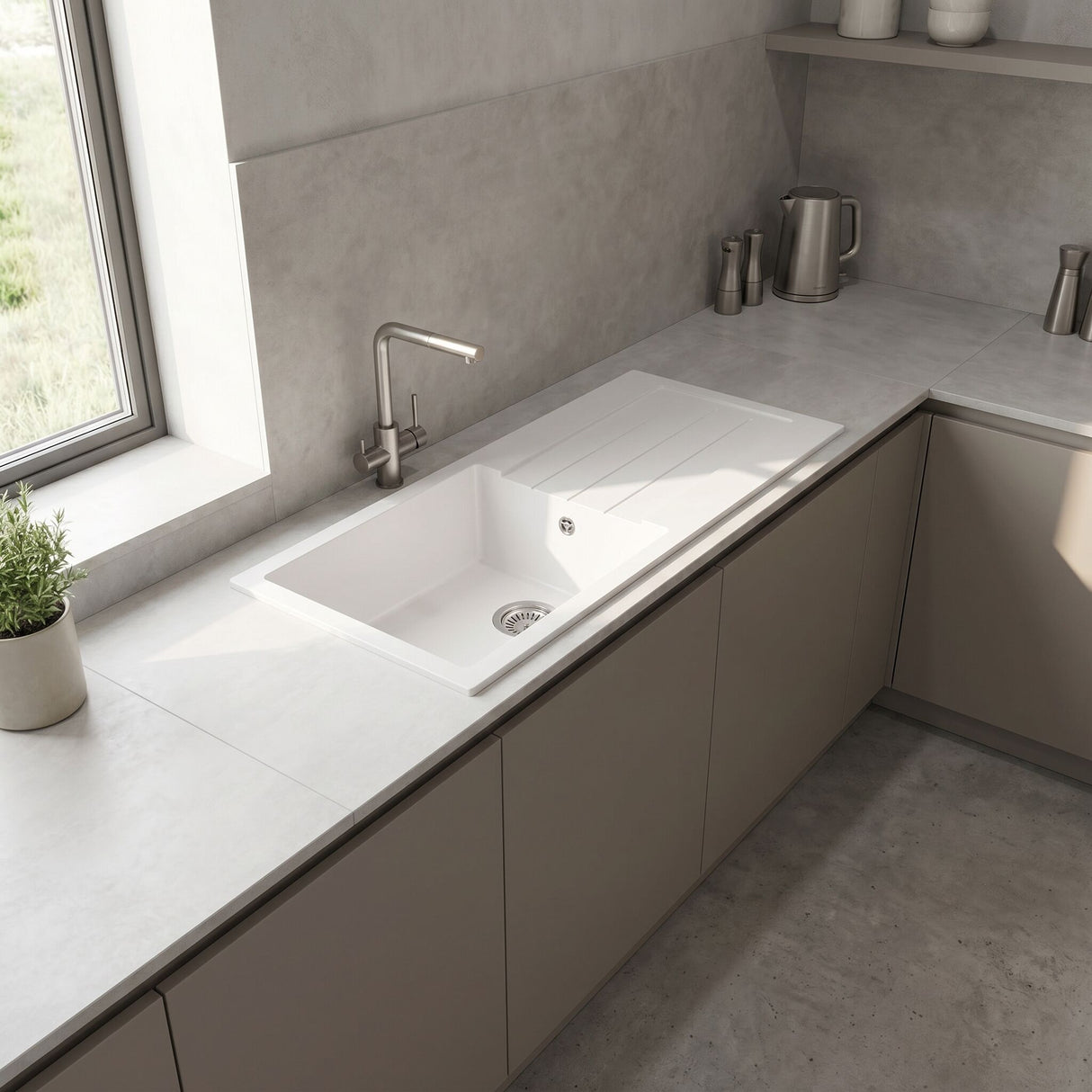 [BKS11050S] 100cm Composite Inset Kitchen Sink with Overflow & Drainer - Available in Multiple Colours - Lifestyle 3