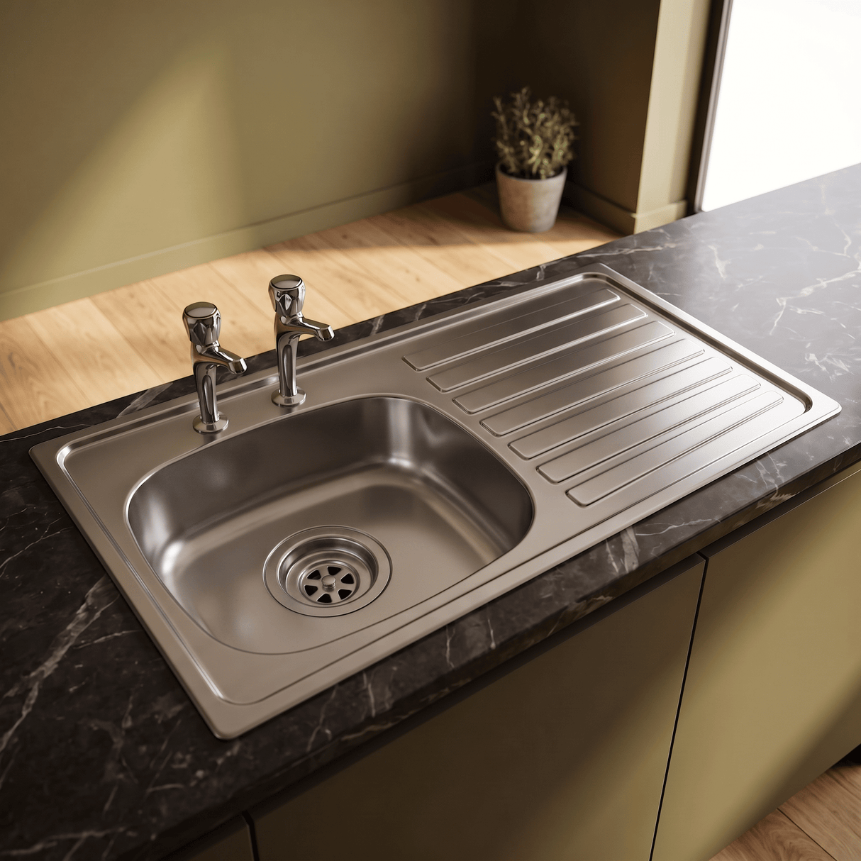[BKS127301] Right Hand 2 Tap Hole Stainless Steel Kitchen Sink, 940 x 490mm - Silo