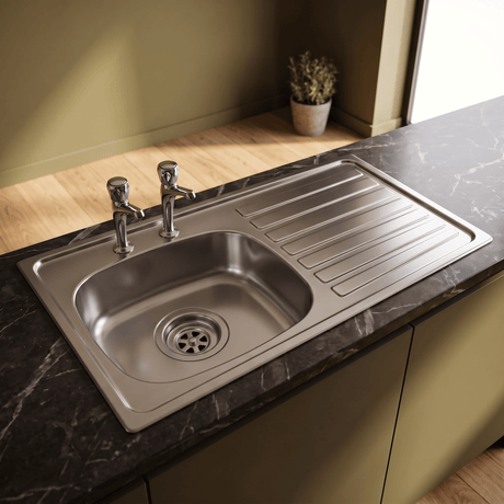 [BKS127301] Right Hand 2 Tap Hole Stainless Steel Kitchen Sink, 940 x 490mm - Silo