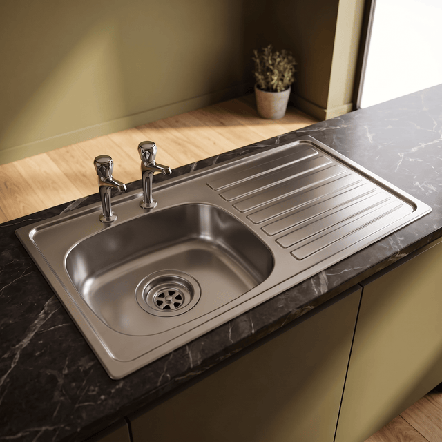 [BKS127301] Right Hand 2 Tap Hole Stainless Steel Kitchen Sink, 940 x 490mm - Silo
