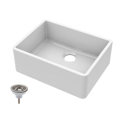 [BKS201W] Single Bowl Fireclay Ceramic Butler Kitchen Sink with Chrome Strainer Waste - 595mm - Cutout