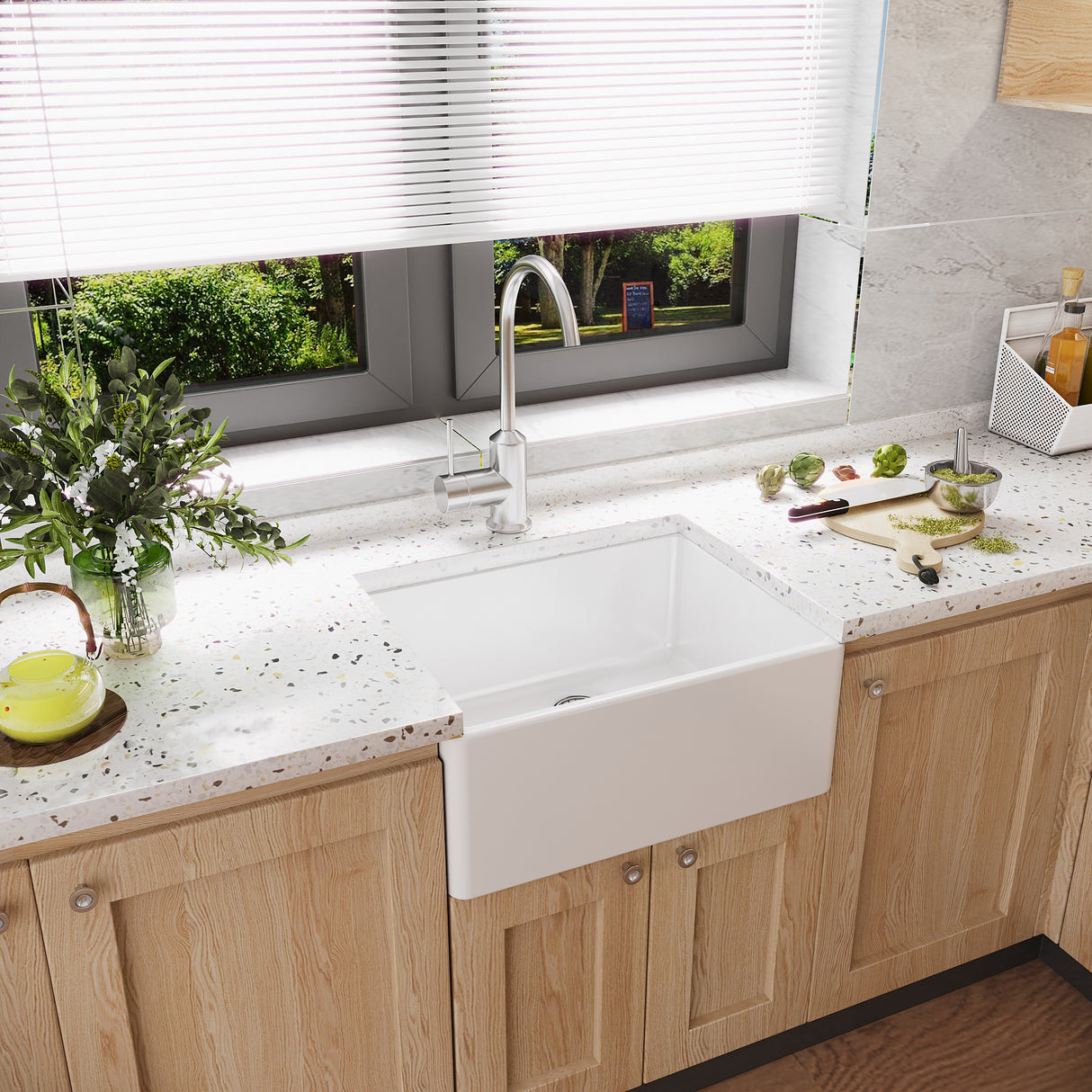 Single Bowl Butler Fireclay Kitchen Sink - 595mm - Multiple Colours