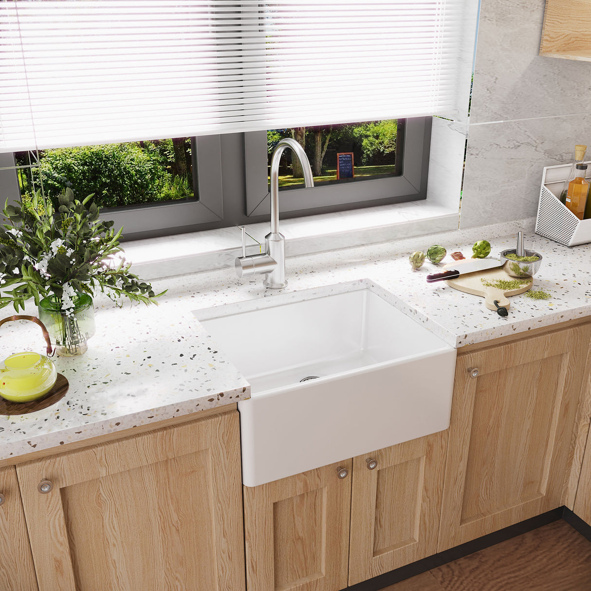 [BKS201] Single Bowl Fireclay Ceramic Butler Kitchen Sink - 595mm - Multiple Colours - Lifestyle 3