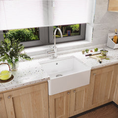 [BKS202] Single Bowl Fireclay Ceramic Butler Kitchen Sink with Overflow - 595mm - Lifestyle 3