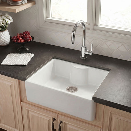 [BKS203W] Single Bowl Fireclay Ceramic Butler Kitchen Sink with Tap Ledge - Silo