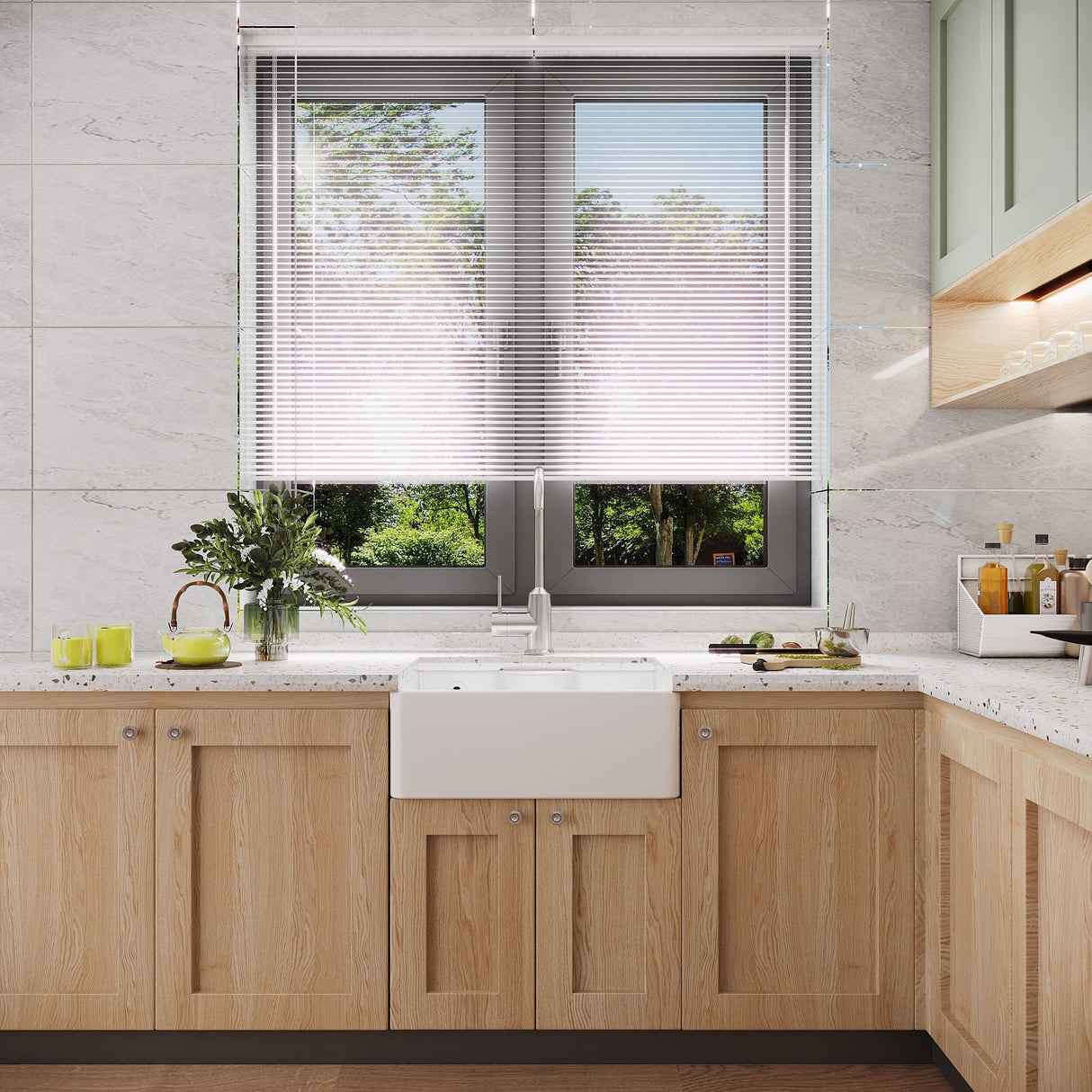 [BKS204W] Single Bowl Fireclay Ceramic Butler Kitchen Sink with Ledge , Overflow & Waste - Lifestyle 1