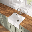 [BKS204W] Single Bowl Fireclay Ceramic Butler Kitchen Sink with Ledge , Overflow & Waste - Silo