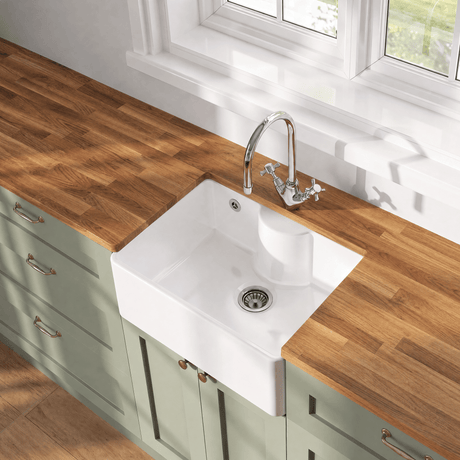 [BKS204W] Single Bowl Fireclay Ceramic Butler Kitchen Sink with Ledge , Overflow & Waste - Silo