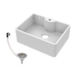 [BKS205W] Single Bowl Fireclay Ceramic Butler Kitchen Sink with Overflow and Tap Ledge with Tap Hole and Chrome Basket Strainer Waste with Overflow - 595mm - Cutout