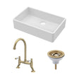 [BKS206WT15] Traditional Fireclay Kitchen Bundle: 1 Bowl Butler Sink, Waste & Bridge Lever Mixer Tap, 795mm - Brushed Brass - Cutout