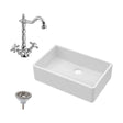 [BKS206WT4] Traditional Single Bowl Fireclay Ceramic Butler Kitchen Sink Bundle with French Classic Tap & Waste - Chrome - Cutout