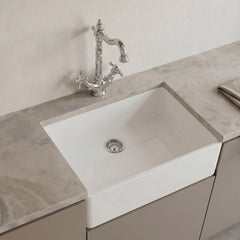 [BKS206WT4] Traditional Single Bowl Fireclay Ceramic Butler Kitchen Sink Bundle with French Classic Tap & Waste - Chrome - Silo
