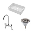 [BKS206WT5] Traditional Fireclay Kitchen Bundle: Single Bowl Butler Sink, Waste & Bridge Mixer Tap, 795mm - Chrome - Cutout