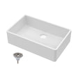[BKS206W] Single Bowl Fireclay Ceramic Butler Kitchen Sink with Chrome Basket Strainer Waste - 795mm - Cutout