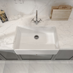 [BKS206W] Single Bowl Fireclay Ceramic Butler Kitchen Sink with Chrome Basket Strainer Waste - 795mm - Lifestyle 2