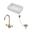 [BKS207WT11] Traditional Fireclay Kitchen Bundle: 1 Bowl Butler Sink with Overflow, Waste & Mono Crosshead Tap, 795mm - Brushed Brass - Cutout