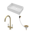 [BKS207WT12] Traditional Fireclay Kitchen Bundle: 1 Bowl Butler Sink with Overflow, Waste & Mono Lever Handle Tap, 795mm - Brushed Brass - Cutout