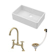 [BKS207WT14] Traditional Fireclay Kitchen Bundle: Single Bowl Butler Sink with Overflow, Waste & Bridge Mixer Tap, 795mm - Brushed Brass - Cutout