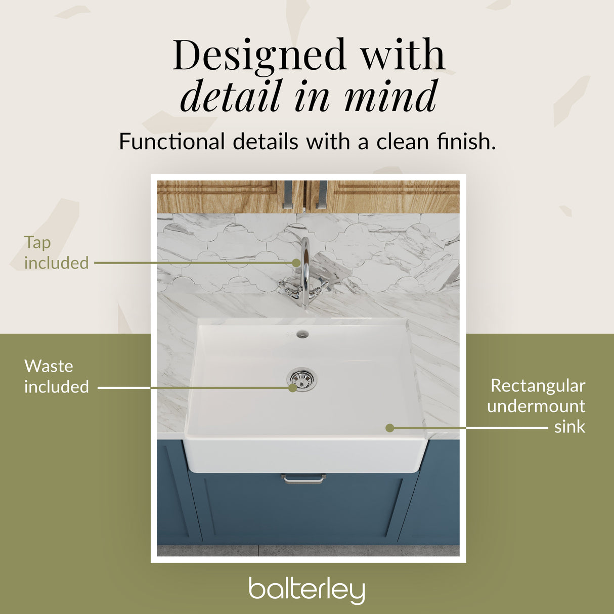 Single Bowl Fireclay Ceramic Butler Kitchen Sink Bundle inc Mixer Tap, Overflow & Waste