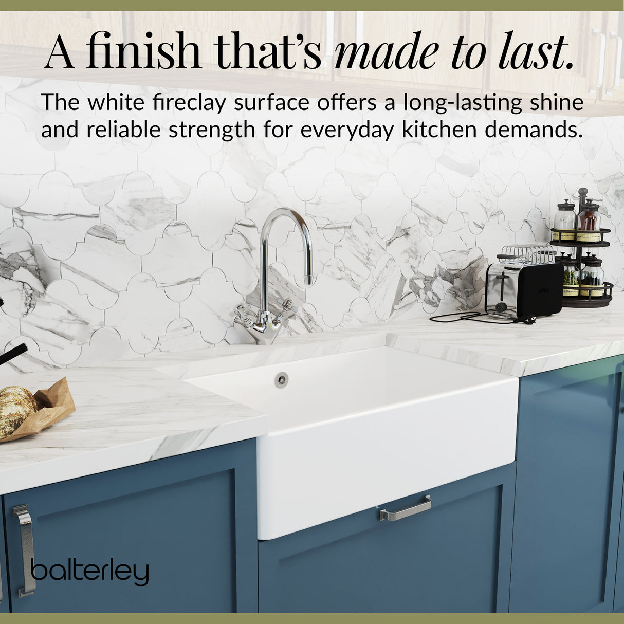 Single Bowl Fireclay Ceramic Butler Kitchen Sink Bundle inc Mixer Tap, Overflow & Waste