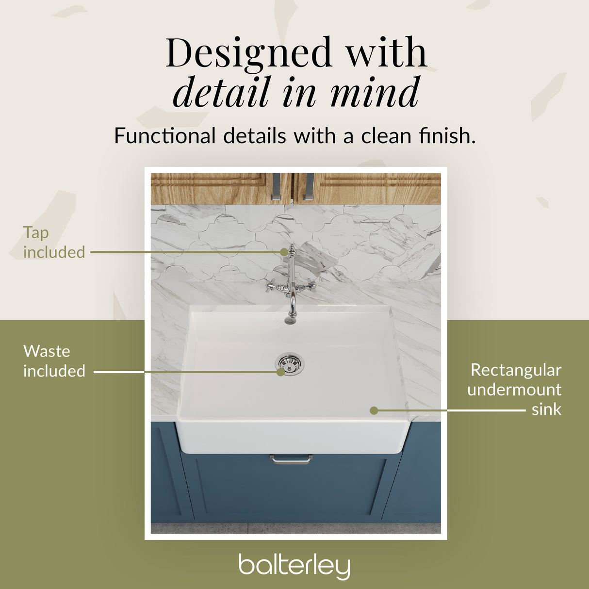 Single Bowl Fireclay Butler Kitchen Sink Bundle inc French Classic Tap & Overflow