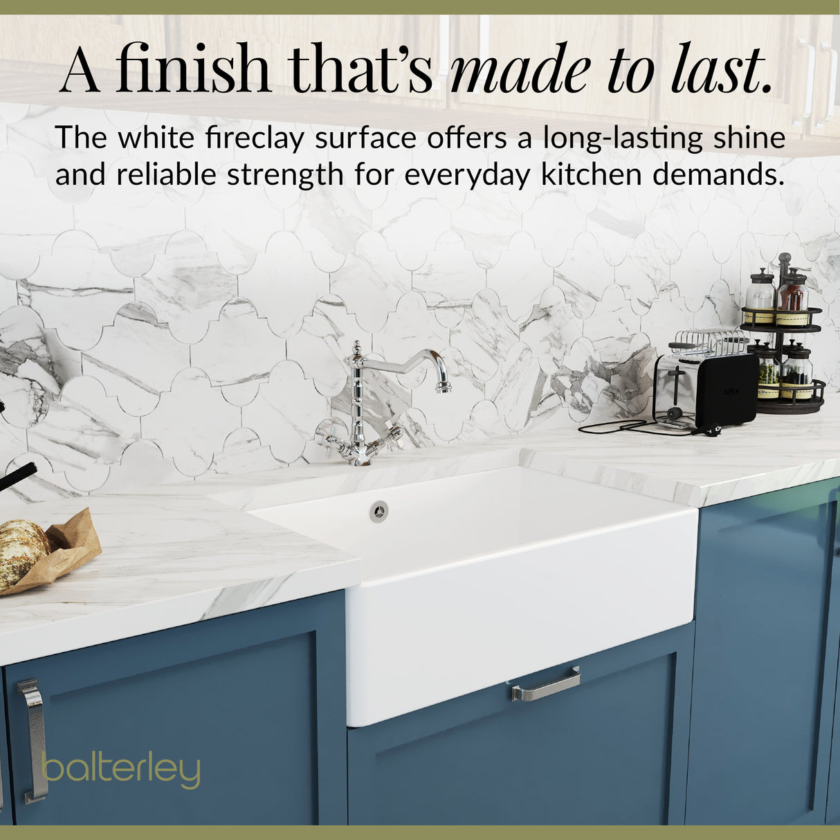 Single Bowl Fireclay Butler Kitchen Sink Bundle inc French Classic Tap & Overflow