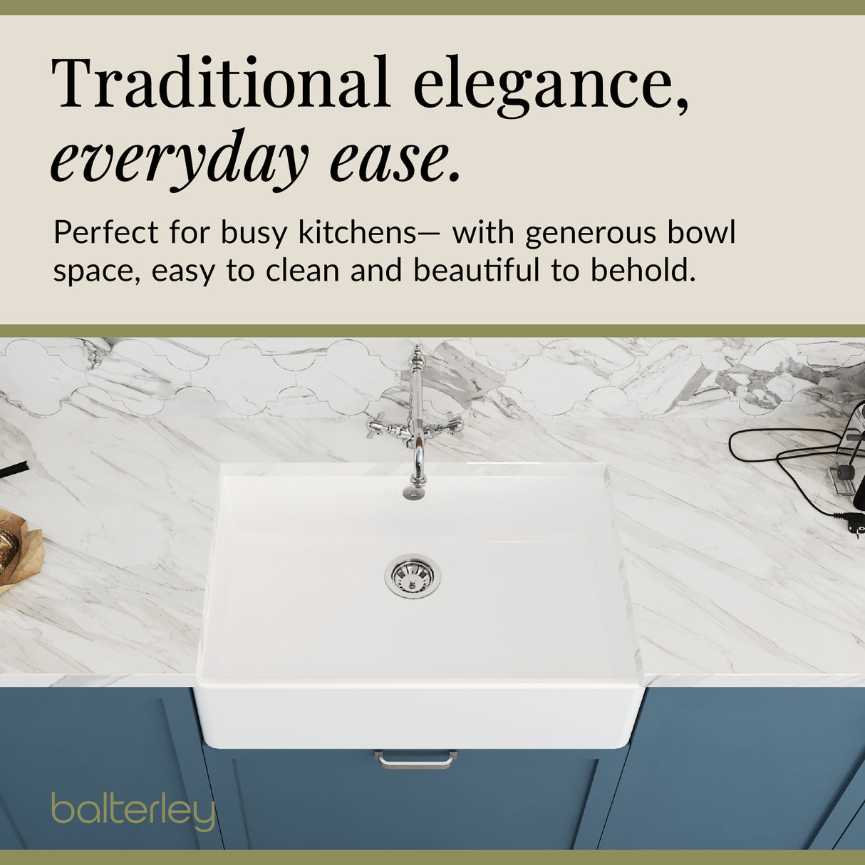 Single Bowl Fireclay Butler Kitchen Sink Bundle inc French Classic Tap & Overflow