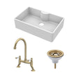 [BKS208WT15] Fireclay Kitchen Bundle - Single Bowl Butler Sink with Tap Ledge, Waste & Lever Tap, 795mm - Brushed Brass - Cutout