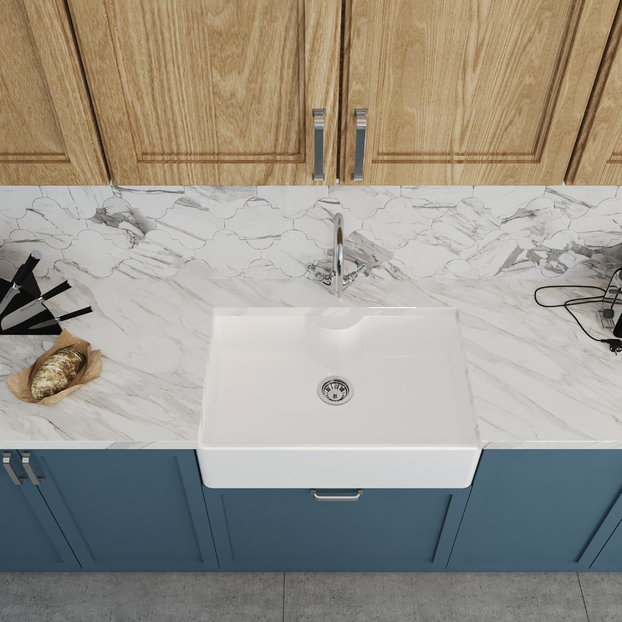 [BKS208WT2] Single Bowl Fireclay Ceramic Butler Kitchen Sink Bundle with Mono Mixer Tap, Tap Ledge & Waste - Lifestyle 2
