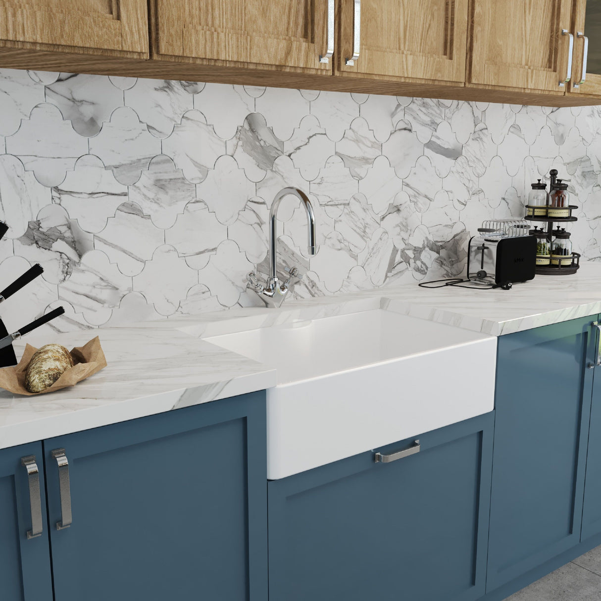 [BKS208WT2] Single Bowl Fireclay Ceramic Butler Kitchen Sink Bundle with Mono Mixer Tap, Tap Ledge & Waste - Lifestyle 3