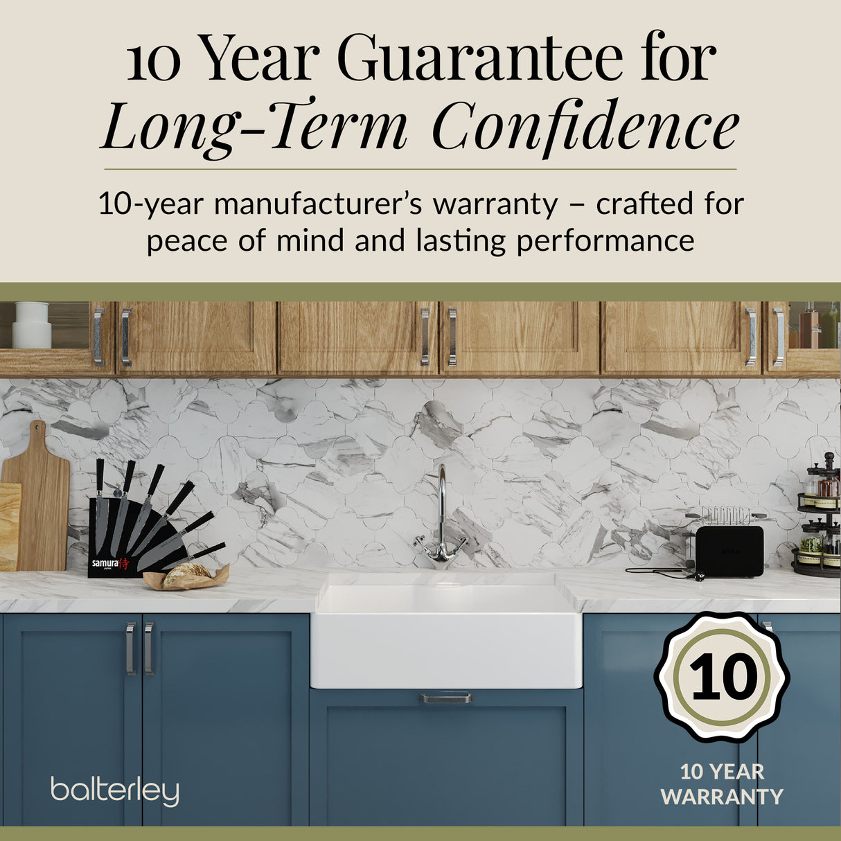Single Bowl Fireclay Ceramic Butler Kitchen Sink Bundle with a Classic Tap, Tap Ledge & Waste