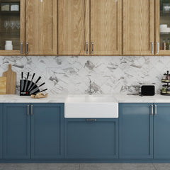 [BKS208WT4] Single Bowl Fireclay Ceramic Butler Kitchen Sink Bundle with a Classic Tap, Tap Ledge & Waste - Lifestyle 1