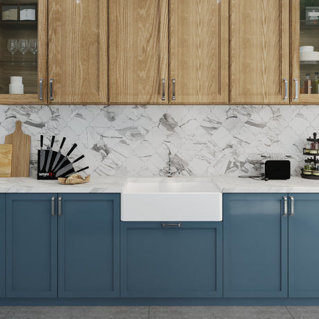 [BKS208WT4] Single Bowl Fireclay Ceramic Butler Kitchen Sink Bundle with a Classic Tap, Tap Ledge & Waste - Lifestyle 1