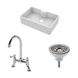 [BKS208WT5] Fireclay Kitchen Bundle - Single Bowl Butler Sink with Tap Ledge, Waste & Bridge Mixer Tap, 795mm - Chrome - Cutout